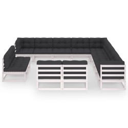 vidaXL Set de muebles de jardín 14 pzas con cojines madera pino blanco