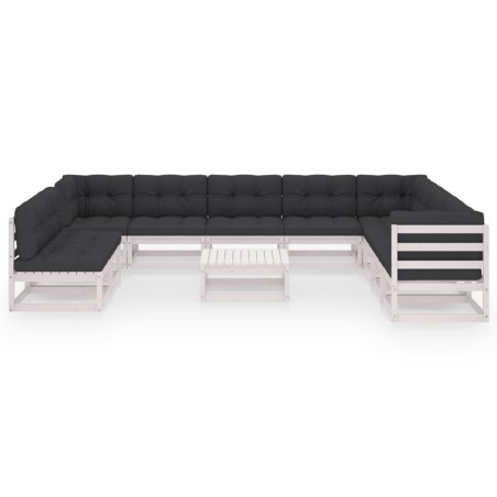 vidaXL Set de muebles de jardín 11 pzas con cojines madera pino blanco
