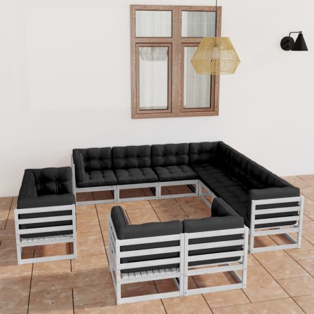 vidaXL Set de muebles de jardín 11 pzas con cojines madera pino blanco