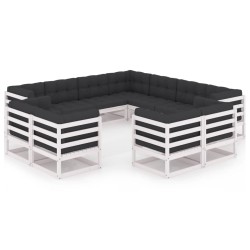 vidaXL Set de muebles de jardín 11 pzas con cojines madera pino blanco