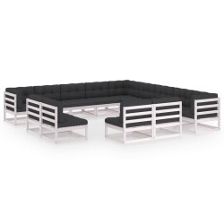 vidaXL Set de muebles de jardín 13 pzas con cojines madera pino blanco