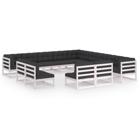 vidaXL Set de muebles de jardín 13 pzas con cojines madera pino blanco