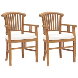vidaXL Sillas de jardín 2 uds madera de teca con cojines blanco crema