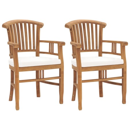 vidaXL Sillas de jardín 2 uds madera de teca con cojines blanco crema