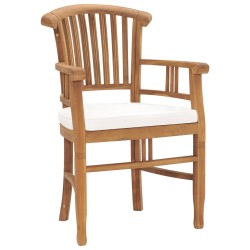 vidaXL Sillas de jardín 2 uds madera de teca con cojines blanco crema