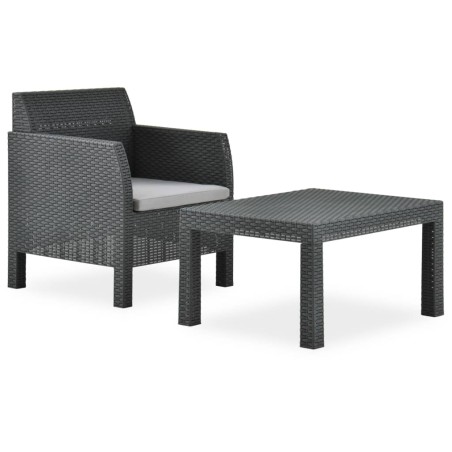 vidaXL Set de muebles jardín 2 piezas con cojín PP ratán gris antracita