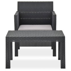vidaXL Set de muebles jardín 2 piezas con cojín PP ratán gris antracita