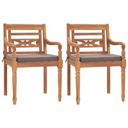 vidaXL Sillas Batavia 2 uds madera maciza teca con cojines gris oscuro	