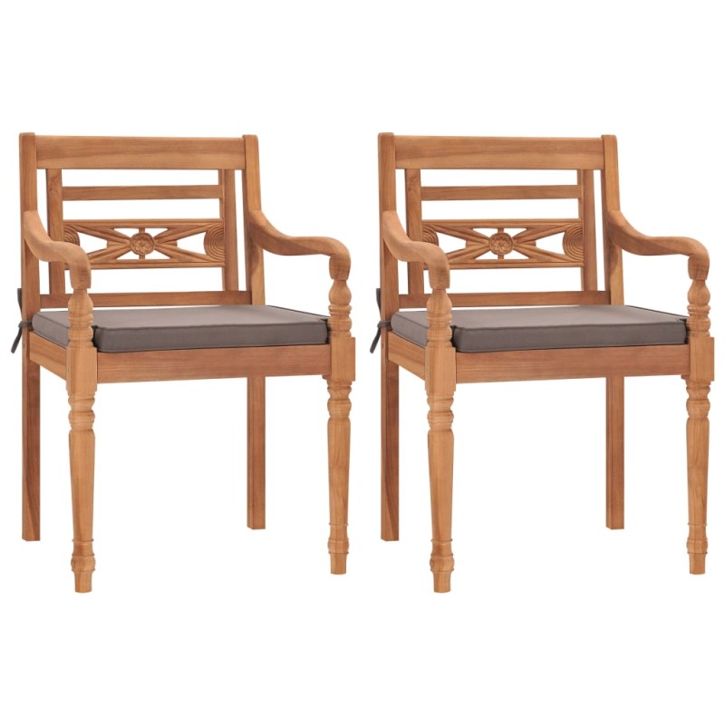 vidaXL Sillas Batavia 2 uds madera maciza teca con cojines gris oscuro vidaXL Sillas Batavia 2 uds madera maciza teca con cojines gris oscuro