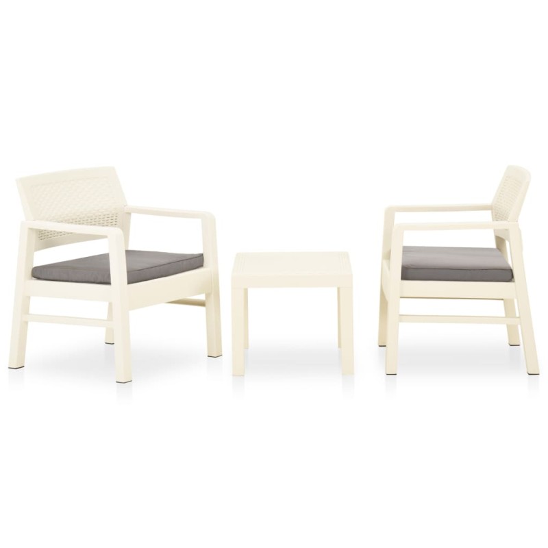 vidaXL Set de muebles de jardín 3 piezas con cojines plástico blanco vidaXL Set de muebles de jardín 3 piezas con cojines plástico blanco
