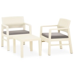 vidaXL Set de muebles de jardín 3 piezas con cojines plástico blanco
