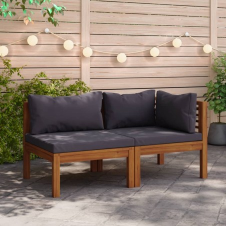 vidaXL Juego de sofás 2 pzas con cojines gris oscuro madera de acacia 