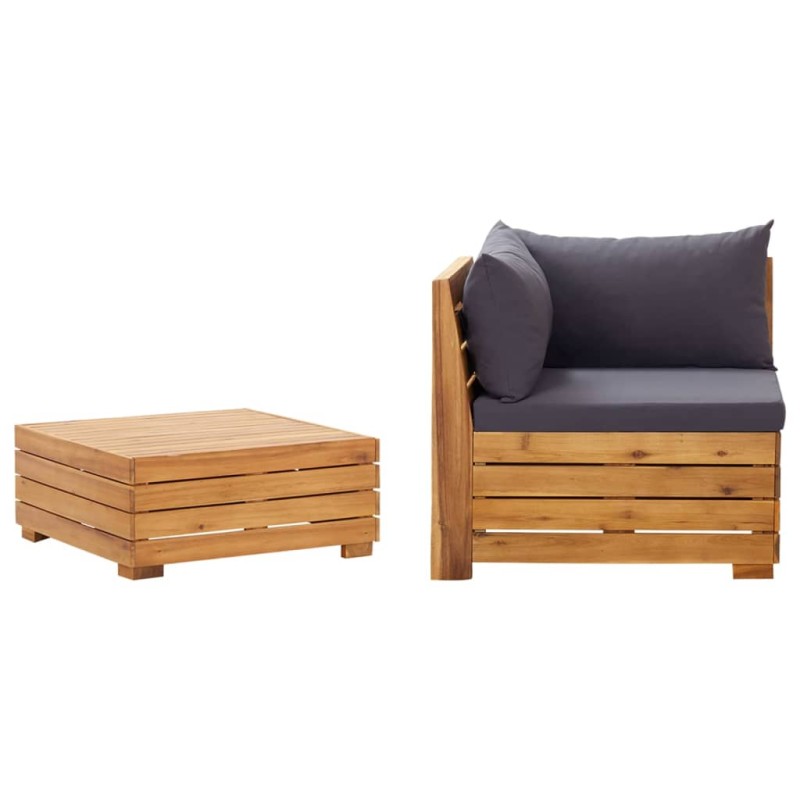vidaXL Muebles de jardín 2 piezas con cojines madera maciza de acacia vidaXL Muebles de jardín 2 piezas con cojines madera maciza de acacia