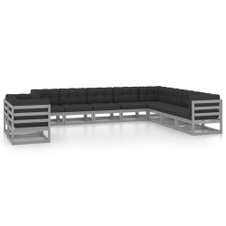 vidaXL Set de muebles de jardín 10 pzas con cojines madera pino gris