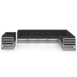 vidaXL Set de muebles de jardín 10 pzas con cojines madera pino gris