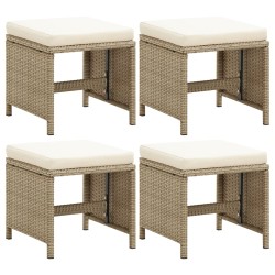 vidaXL Taburetes de jardín 4 unidades y cojines ratán sintético beige