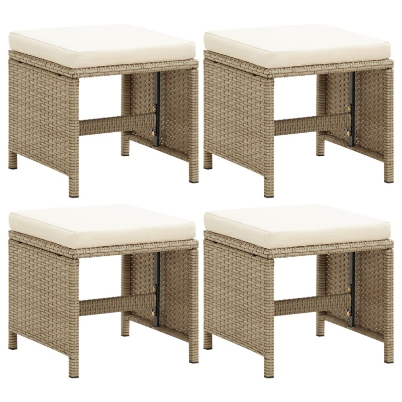 vidaXL Taburetes de jardín 4 unidades y cojines ratán sintético beige vidaXL Taburetes de jardín 4 unidades y cojines ratán sintético beige