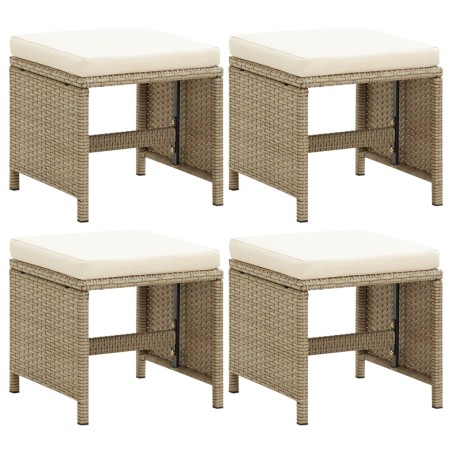 vidaXL Taburetes de jardín 4 unidades y cojines ratán sintético beige