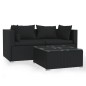 vidaXL Set de muebles de jardín 3 pzas y cojines ratán sintético negro vidaXL Set de muebles de jardín 3 pzas y cojines ratán sintético negro