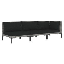 vidaXL Muebles jardín 3 pzas ratán sintético semicircular gris oscuro