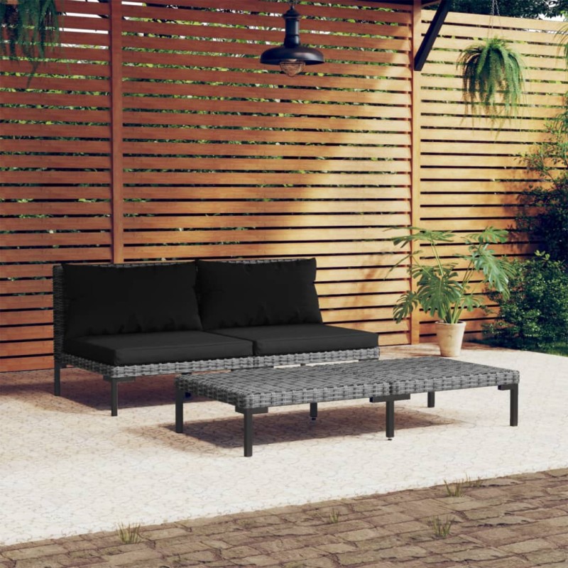 vidaXL Muebles jardín 3 pzas ratán sintético semicircular gris oscuro vidaXL Muebles jardín 3 pzas ratán sintético semicircular gris oscuro
