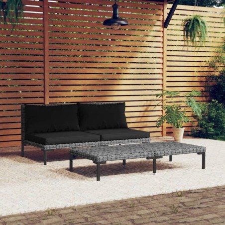 vidaXL Muebles jardín 3 pzas ratán sintético semicircular gris oscuro