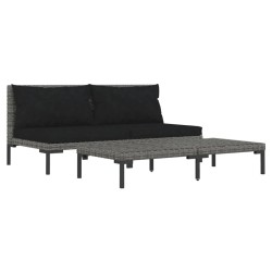 vidaXL Muebles jardín 3 pzas ratán sintético semicircular gris oscuro
