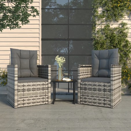 vidaXL Muebles de jardín con cojines 3 piezas ratán sintético gris