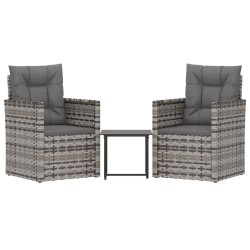 vidaXL Muebles de jardín con cojines 3 piezas ratán sintético gris