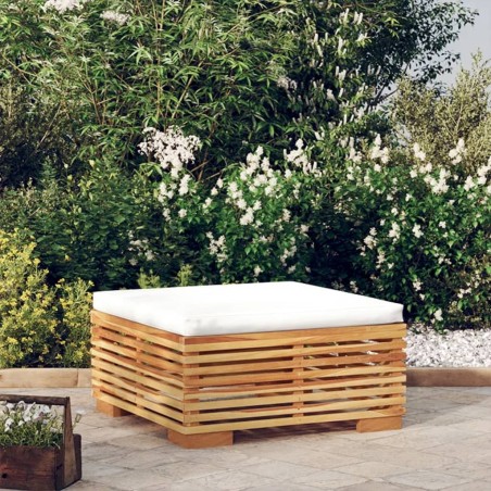 vidaXL Taburete de jardín con cojín color crema madera maciza teca