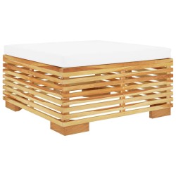 vidaXL Taburete de jardín con cojín color crema madera maciza teca