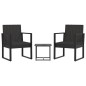 vidaXL Set de muebles de jardín 3 pzas y cojines ratán sintético negro