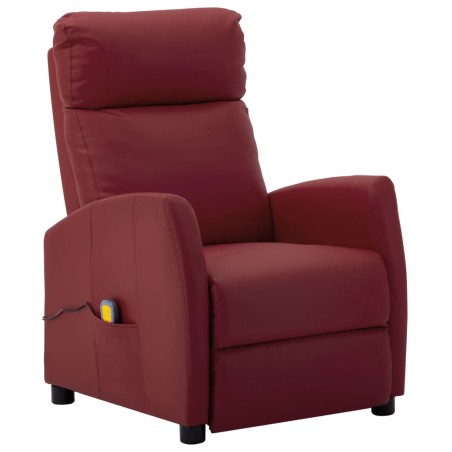 vidaXL Sillón de masaje de cuero sintético rojo tinto