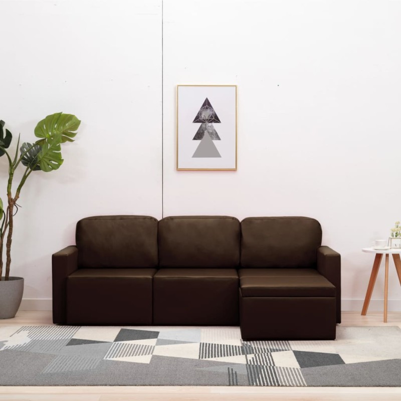 vidaXL Sofá cama modular de 3 plazas cuero sintético marrón vidaXL Sofá cama modular de 3 plazas cuero sintético marrón