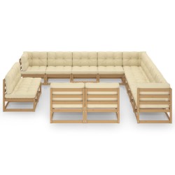 vidaXL Set de muebles de jardín 14 pzs cojines madera pino marrón miel