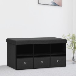 vidaXL Banco de almacenaje plegable lino sintético negro 76x38x38 cm