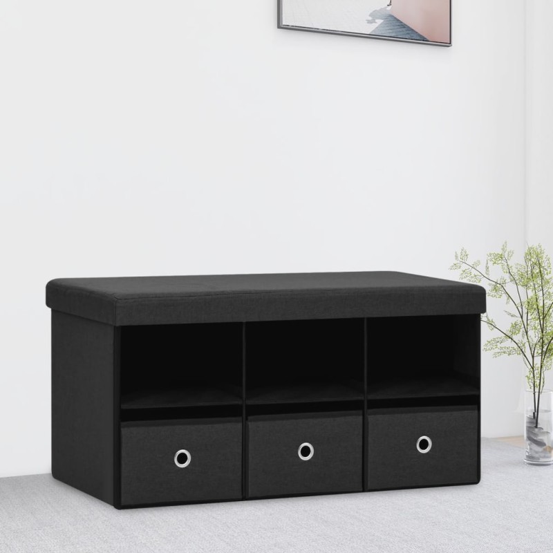 vidaXL Banco de almacenaje plegable lino sintético negro 76x38x38 cm vidaXL Banco de almacenaje plegable lino sintético negro 76x38x38 cm