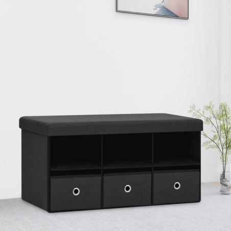 vidaXL Banco de almacenaje plegable lino sintético negro 76x38x38 cm