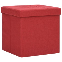 vidaXL Taburete con almacenaje plegable lino sintético rojo vino tinto
