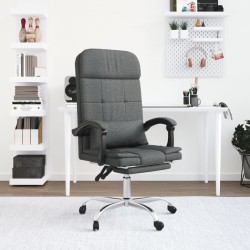 vidaXL Silla de oficina reclinable con masaje de tela gris oscuro