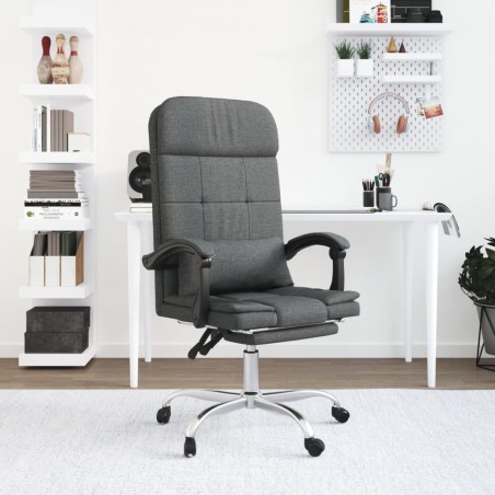 vidaXL Silla de oficina reclinable con masaje de tela gris oscuro