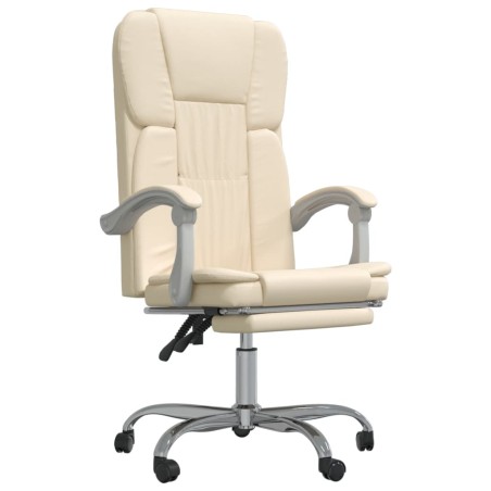 vidaXL Silla de oficina reclinable cuero sintético crema