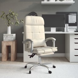 vidaXL Silla de oficina reclinable masaje cuero sintético color crema