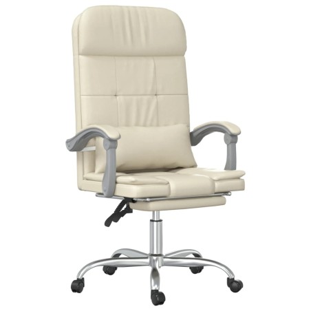 vidaXL Silla de oficina reclinable masaje cuero sintético color crema