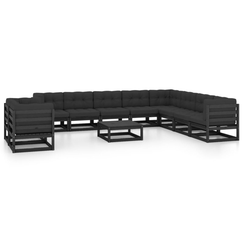 vidaXL Set de muebles de jardín 11 pzas con cojines madera pino negro vidaXL Set de muebles de jardín 11 pzas con cojines madera pino negro