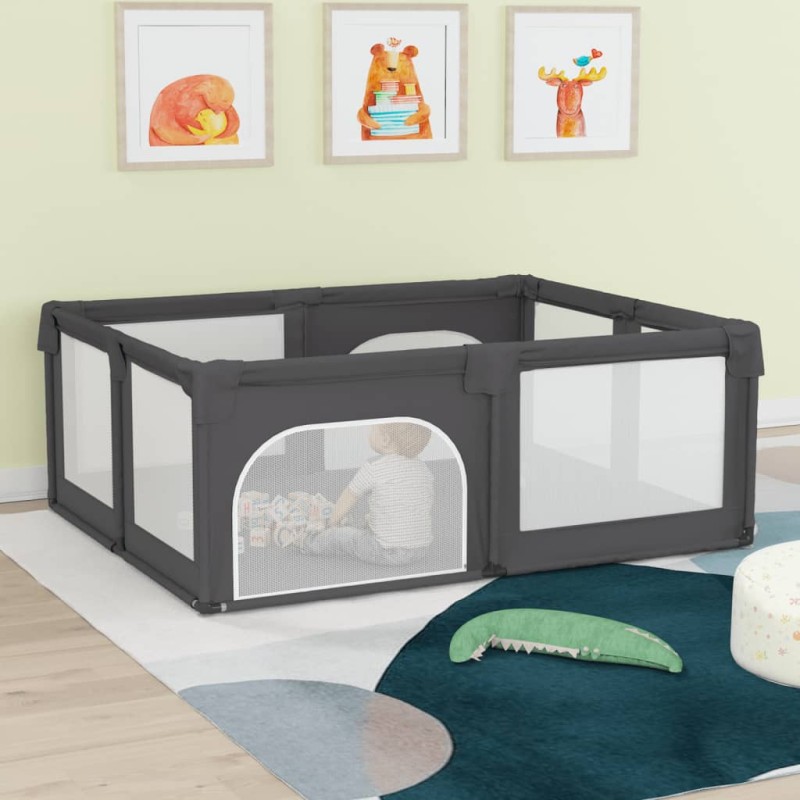 vidaXL Parque para bebés con 2 puertas tela Oxford gris oscuro vidaXL Parque para bebés con 2 puertas tela Oxford gris oscuro