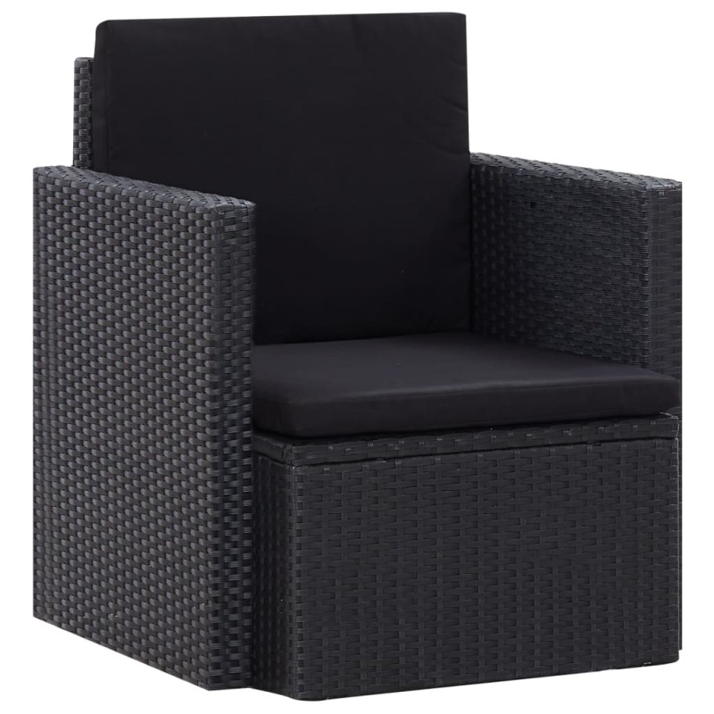 vidaXL Sillón de jardín con cojines ratán sintético negro vidaXL Sillón de jardín con cojines ratán sintético negro