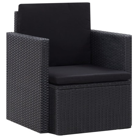 vidaXL Sillón de jardín con cojines ratán sintético negro