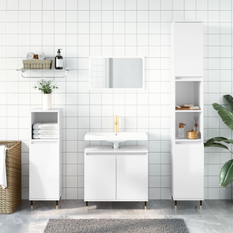 vidaXL Set de muebles baño 3 pzas madera contrachapada blanco brillo vidaXL Set de muebles baño 3 pzas madera contrachapada blanco brillo