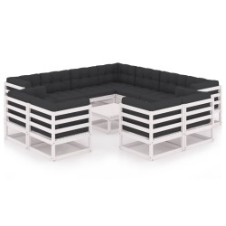 vidaXL Set de muebles de jardín 12 pzas con cojines madera pino blanco